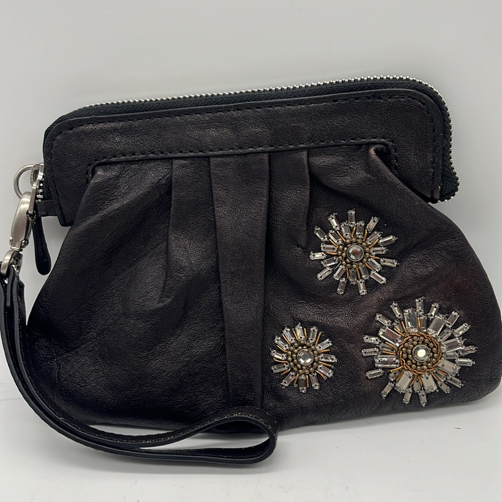 Fossil Leather Wristlet with sparkly embellishments so fab!! Brown EUC